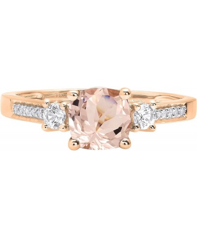 6mm Cushion Morganite & Round White Sapphire with White Diamond 3 Stone Style Engagement Ring in 14K Gold 6 Rose Gold $173.95...