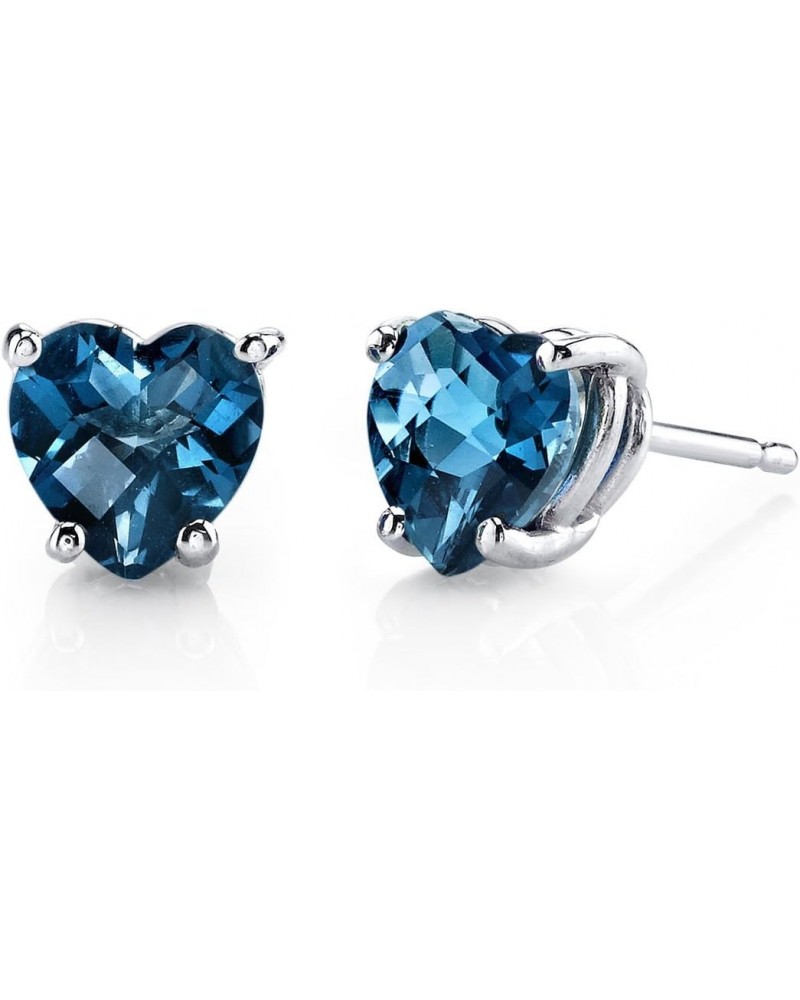 Solid 14K White Gold London Blue Topaz Heart Stud Earrings for Women, Genuine Gemstone Birthstone Solitaire Studs, 6mm, 2 Car...