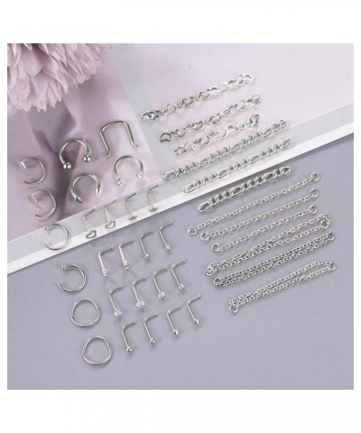 38Pcs 316L Stainless Steel Nose Chain for Women Men Heart Nose Ring Chain Double Nose Chain Piercing Across Nose CZ Nose Pier...