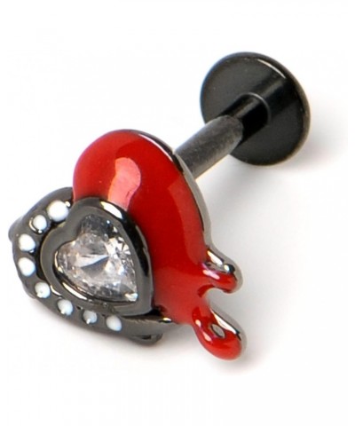 16G 316L Stainless Steel Black Clear Accent Bleeding Heart Labret Monroe Lip Ring Tragus 8mm $10.55 Body Jewelry