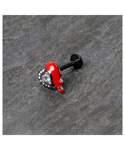 16G 316L Stainless Steel Black Clear Accent Bleeding Heart Labret Monroe Lip Ring Tragus 8mm $10.55 Body Jewelry