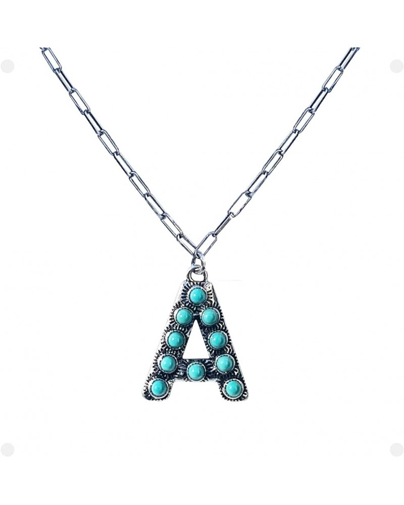 Western Boho Turquoise Letter A-Z Pendant Initial Necklace A $10.25 Necklaces