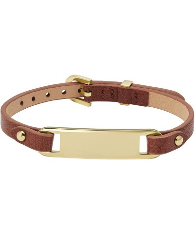 Women's Plated Stainless Steel Engravable Personalized Gift Bracelet for Women Gold/Brown Leather $12.42 Bracelets