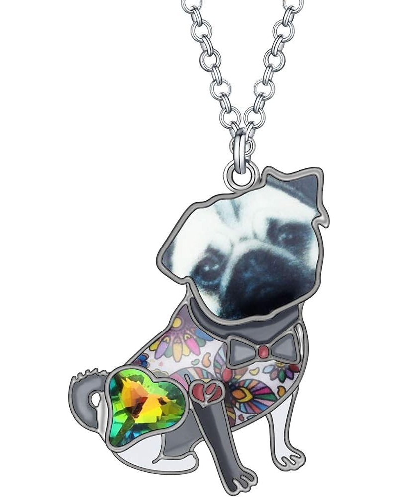 Enamel Alloy Rhinestone Novelty Pug Dog Necklace Pendant Pets Jewelry for Women Girls Charms Gifts Black $9.17 Necklaces