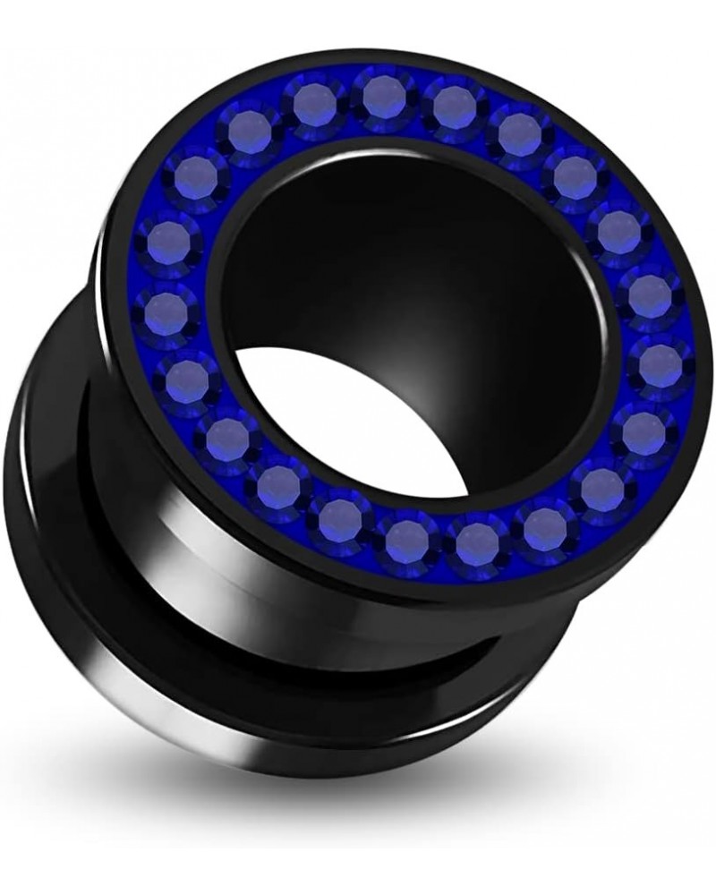 Multi Blue Sapphire Crystal Stone Setting on Black Acrylic Flesh Tunnel - Sold by Piece 20.0 Millimeters $9.80 Body Jewelry