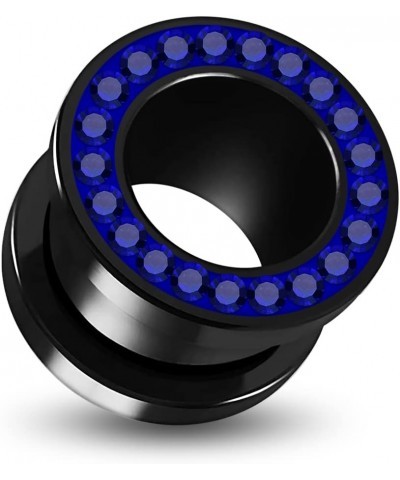 Multi Blue Sapphire Crystal Stone Setting on Black Acrylic Flesh Tunnel - Sold by Piece 20.0 Millimeters $9.80 Body Jewelry