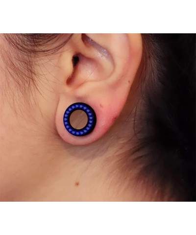 Multi Blue Sapphire Crystal Stone Setting on Black Acrylic Flesh Tunnel - Sold by Piece 20.0 Millimeters $9.80 Body Jewelry