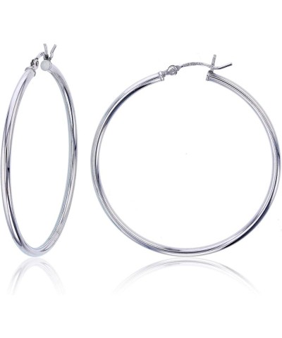 Solid 925 Sterling Silver High Polished Hypoallergenic Hoop Earring Set for Women | 2mm Thick Hoops | Secure Clip Top Closure...