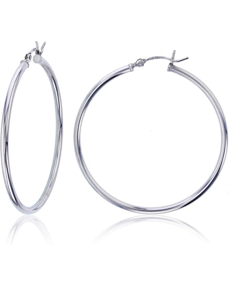 Solid 925 Sterling Silver High Polished Hypoallergenic Hoop Earring Set for Women | 2mm Thick Hoops | Secure Clip Top Closure...