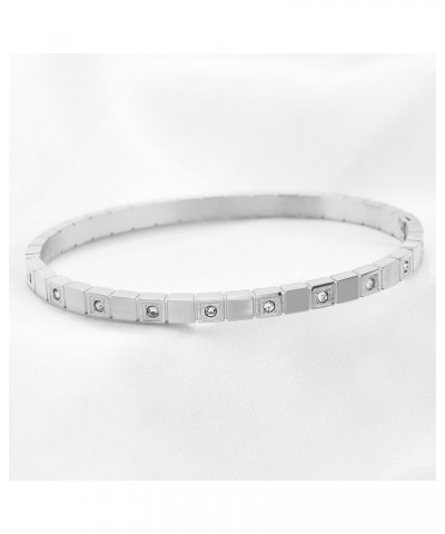 4mm Stainless Steel Cubic Zircon Filled Eternity Style Open Clasp Stacking Bangle Bracelet Silver $7.14 Bracelets