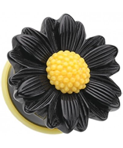 Cutesy Daisy Flower Single Flared Ear Gauge Plug (Sold by Pair) 0 GA, Black/Yellow $9.66 Body Jewelry