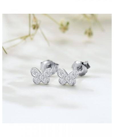 Natural Diamond Stud Earrings Mini Bar, Lightning, Triangle, Butterfly Tiny Diamond Stud Earrings for Women Sterling Silver J...