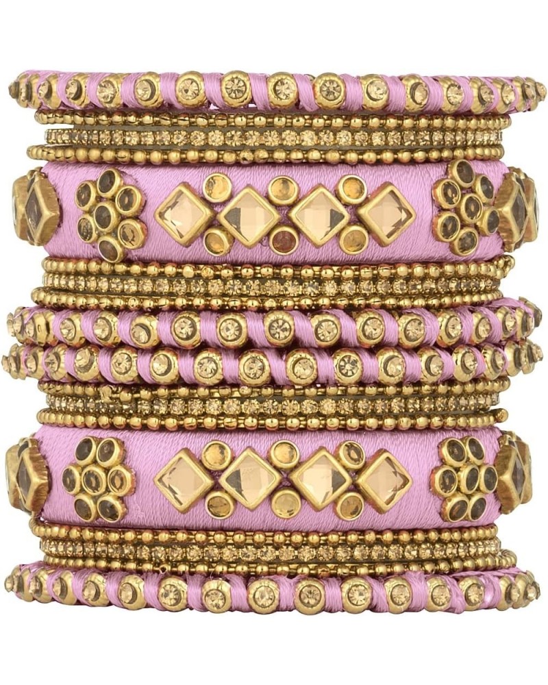 Ethnic Handmade Silk Thread Faux Stone Studded Bangle Set Bracelet Chudha Indian Jewellery Light Pink 2.6 inch $17.04 Bracelets