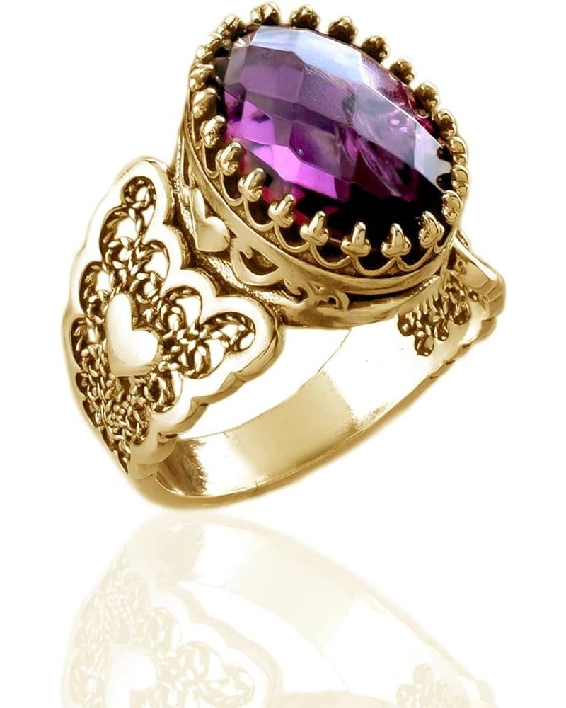 14k Gold Plated Sterling Silver Filigree Art Heart Detailed, Women Statement Cocktail Gemstone Ring Amethyst $37.39 Rings