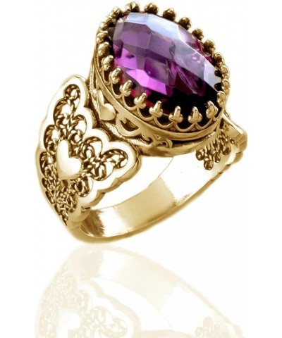 14k Gold Plated Sterling Silver Filigree Art Heart Detailed, Women Statement Cocktail Gemstone Ring Amethyst $37.39 Rings