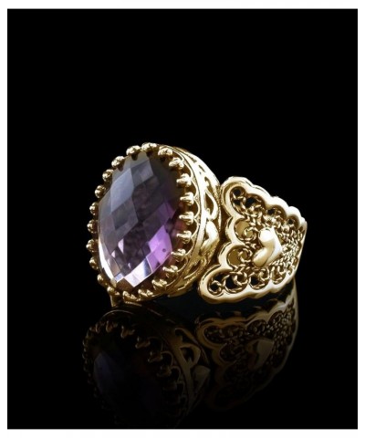 14k Gold Plated Sterling Silver Filigree Art Heart Detailed, Women Statement Cocktail Gemstone Ring Amethyst $37.39 Rings