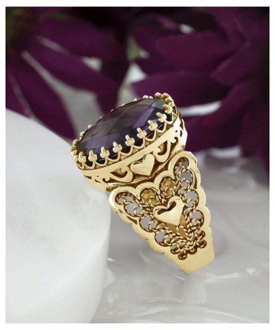 14k Gold Plated Sterling Silver Filigree Art Heart Detailed, Women Statement Cocktail Gemstone Ring Amethyst $37.39 Rings