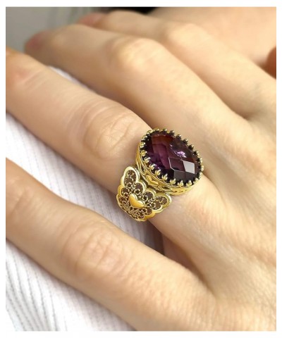 14k Gold Plated Sterling Silver Filigree Art Heart Detailed, Women Statement Cocktail Gemstone Ring Amethyst $37.39 Rings