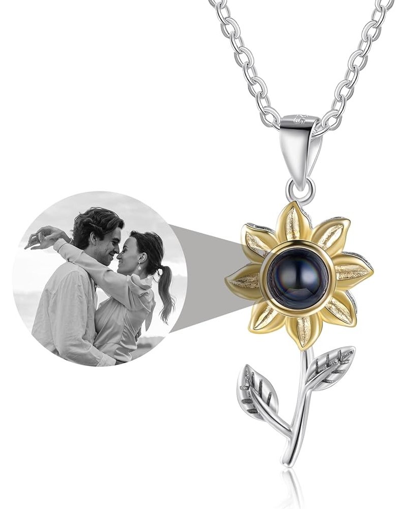 Projection Necklace with Picture Inside Custom Photo Sunflower Necklace for Women Memorial Necklace with Picture Mom Necklace...