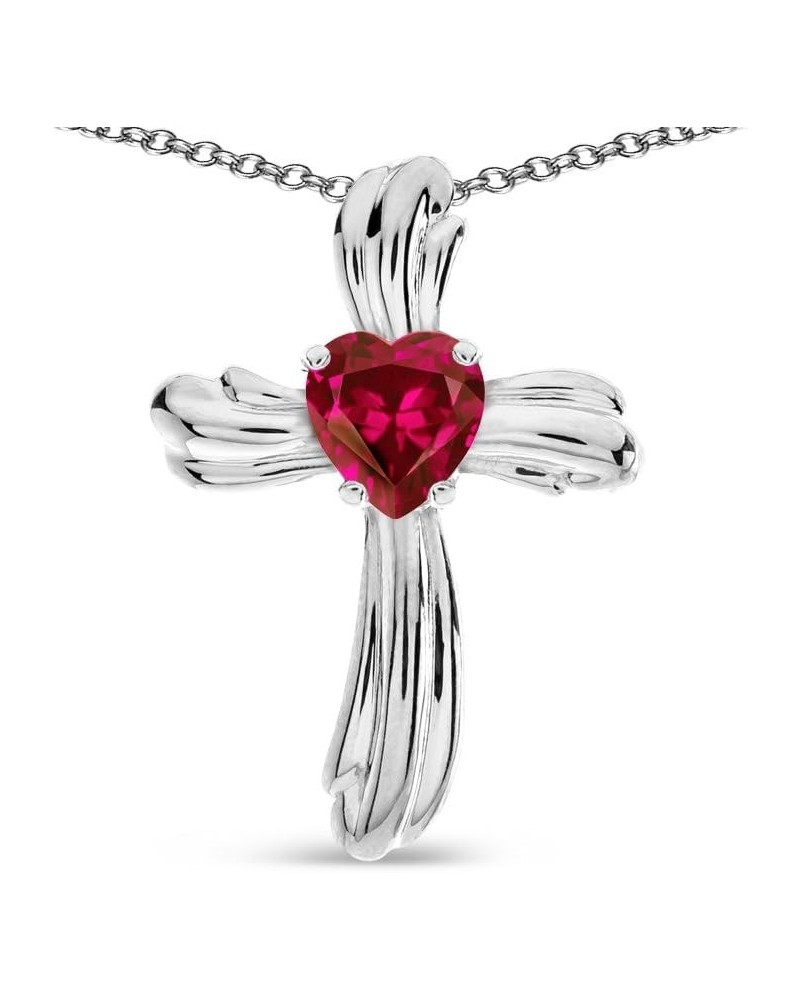 Solid 14k Gold Heart Shape 6mm Ribbed Cross Of Love Pendant Necklace Created Ruby white-gold $120.24 Necklaces