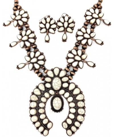 Chunky Western Squash Blossom Statement Necklace and Earrings Set Navajo Pearl White $18.04 Jewelry Sets