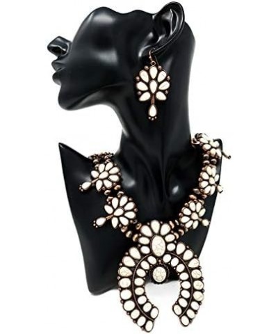 Chunky Western Squash Blossom Statement Necklace and Earrings Set Navajo Pearl White $18.04 Jewelry Sets