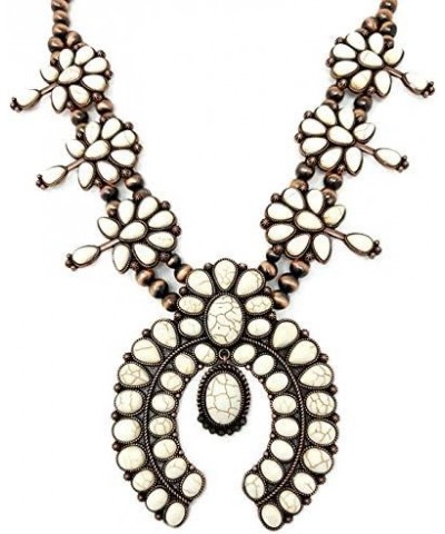 Chunky Western Squash Blossom Statement Necklace and Earrings Set Navajo Pearl White $18.04 Jewelry Sets