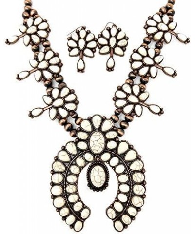 Chunky Western Squash Blossom Statement Necklace and Earrings Set Navajo Pearl White $18.04 Jewelry Sets