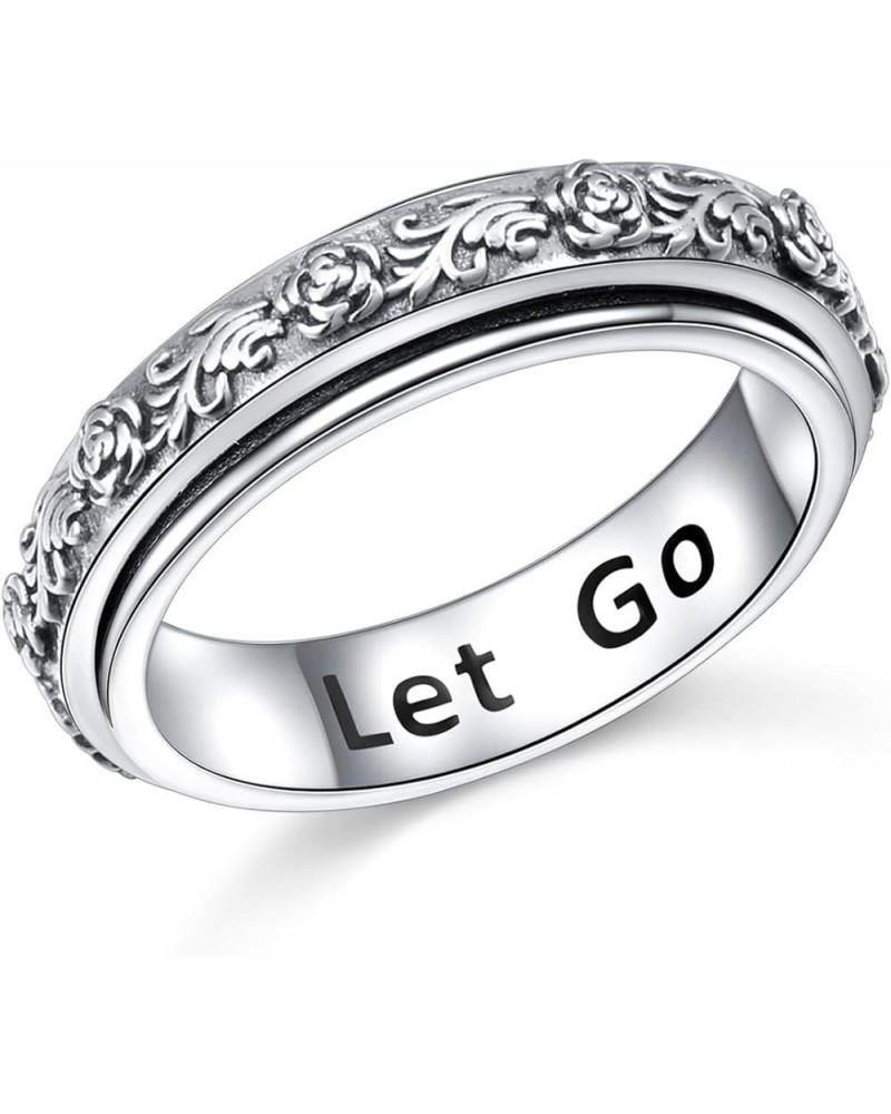 S925 Sterling Silver Spinner Ring for Anxiety, Promise Inspirational Ring Fidget Anxiety Worry Relieving Boredom ADHD Autism ...