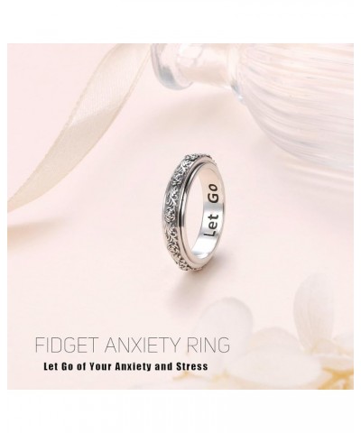 S925 Sterling Silver Spinner Ring for Anxiety, Promise Inspirational Ring Fidget Anxiety Worry Relieving Boredom ADHD Autism ...