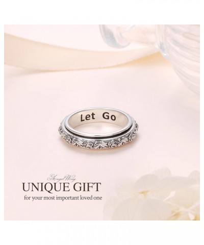 S925 Sterling Silver Spinner Ring for Anxiety, Promise Inspirational Ring Fidget Anxiety Worry Relieving Boredom ADHD Autism ...