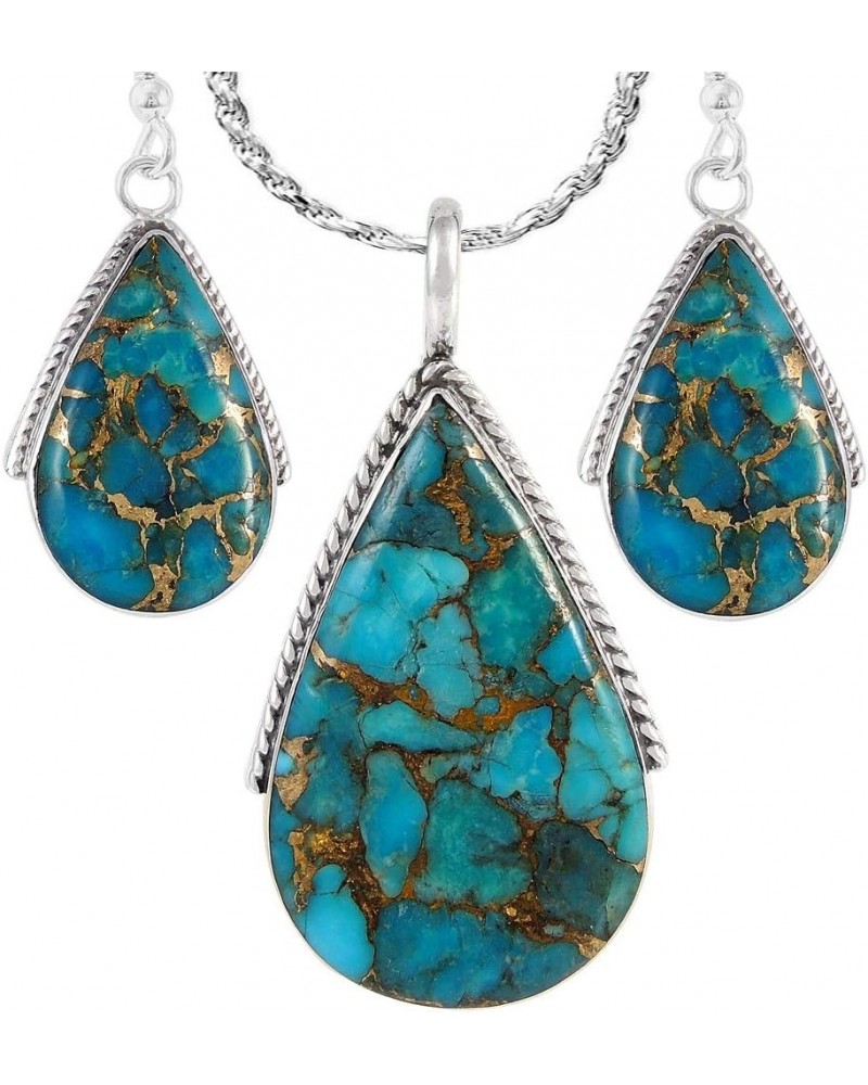 Turquoise Necklace Pendant & Earrings Set Genuine Turquoise 20" Necklace Teal/Matrix Turquoise $39.22 Necklaces