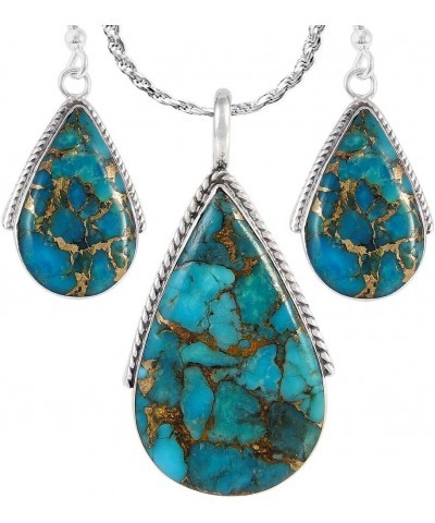 Turquoise Necklace Pendant & Earrings Set Genuine Turquoise 20" Necklace Teal/Matrix Turquoise $39.22 Necklaces