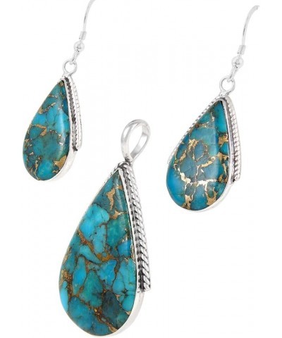 Turquoise Necklace Pendant & Earrings Set Genuine Turquoise 20" Necklace Teal/Matrix Turquoise $39.22 Necklaces