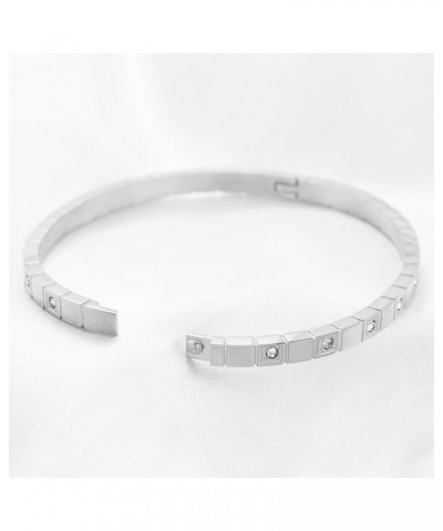 4mm Stainless Steel Cubic Zircon Filled Eternity Style Open Clasp Stacking Bangle Bracelet Silver $7.14 Bracelets