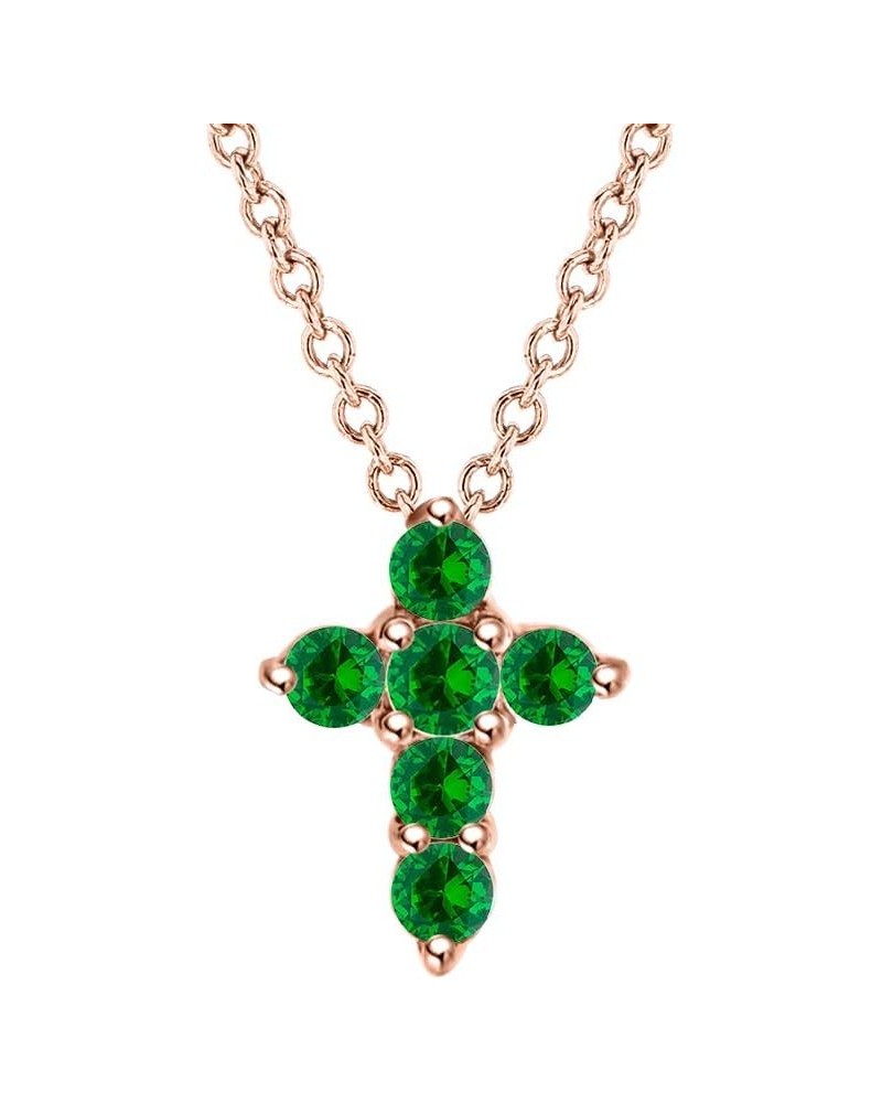 Brilliant Round Cut Emerald 14K Gold Over .925 Sterling Silver Cross Pendant Necklace For Womens Rose $15.91 Necklaces