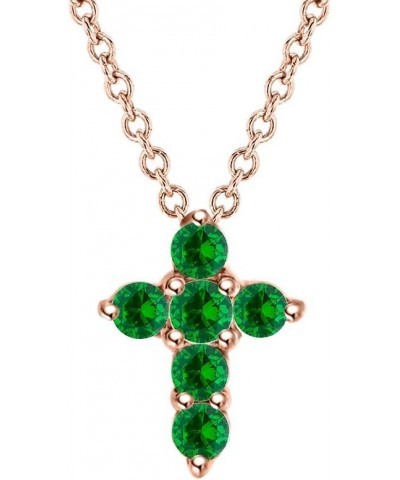 Brilliant Round Cut Emerald 14K Gold Over .925 Sterling Silver Cross Pendant Necklace For Womens Rose $15.91 Necklaces