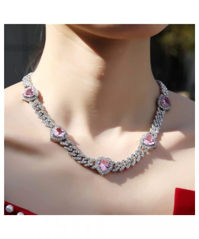 9mm Miami Prong Cuban Link Chain Iced Out Paved Heart Shape Rhinestones CZ Bling Rapper Necklace Bracelet For Women Girls Sil...