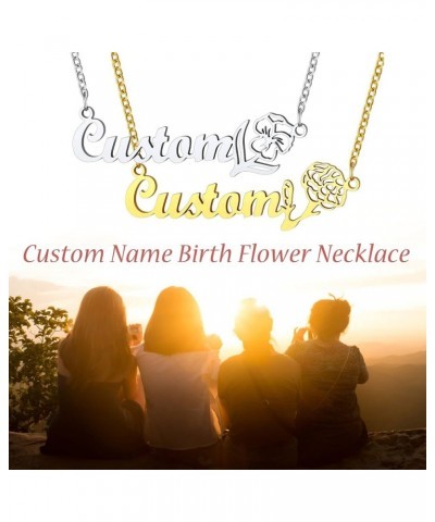 Dainty Birth Flower Necklace with Customized Name Plate Pendant Stainless Steel/18K Gold Plated/Black 16inch Layered Necklace...