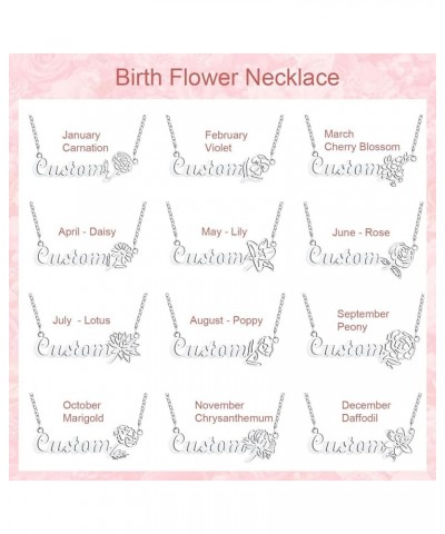 Dainty Birth Flower Necklace with Customized Name Plate Pendant Stainless Steel/18K Gold Plated/Black 16inch Layered Necklace...