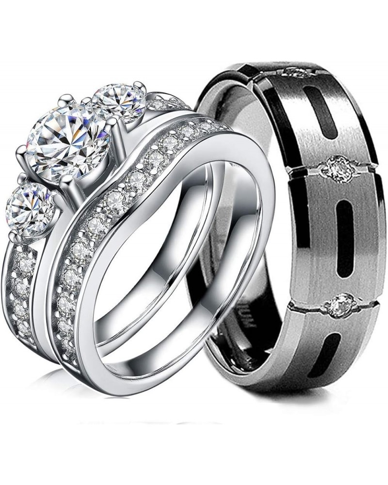 3 Pcs His & Hers, Sterling Silver & Titanium Wedding Rings Set. Size His 08, Hers 08 $27.30 Sets