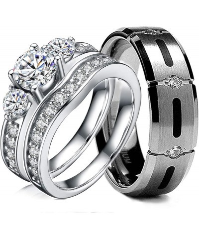 3 Pcs His & Hers, Sterling Silver & Titanium Wedding Rings Set. Size His 08, Hers 08 $27.30 Sets