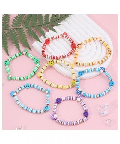 Rainbow Heishi Smile Face Bracelets Set for Women Girls, Stackable Clay Beaded Mushroom Bracelets Stretch Preppy Bracelets La...