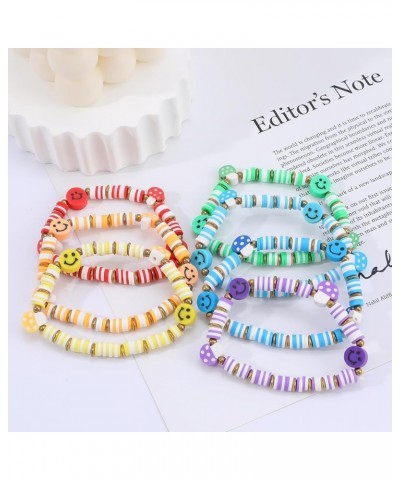 Rainbow Heishi Smile Face Bracelets Set for Women Girls, Stackable Clay Beaded Mushroom Bracelets Stretch Preppy Bracelets La...