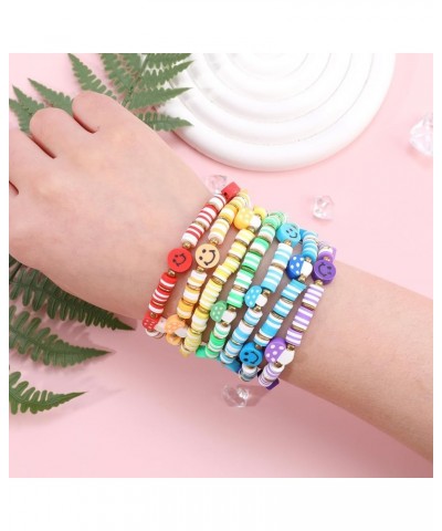 Rainbow Heishi Smile Face Bracelets Set for Women Girls, Stackable Clay Beaded Mushroom Bracelets Stretch Preppy Bracelets La...