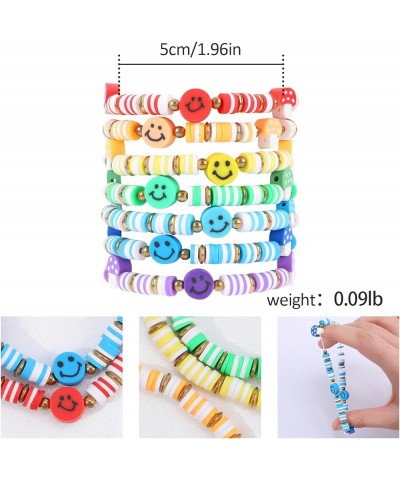 Rainbow Heishi Smile Face Bracelets Set for Women Girls, Stackable Clay Beaded Mushroom Bracelets Stretch Preppy Bracelets La...