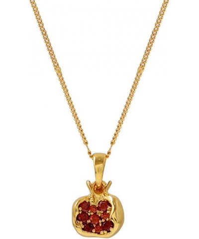 Premium Cubic Zirconia Inlay Red Pomegranate Pendant 18k Gold Plated Stainless Steel Necklaces for Women $10.38 Necklaces