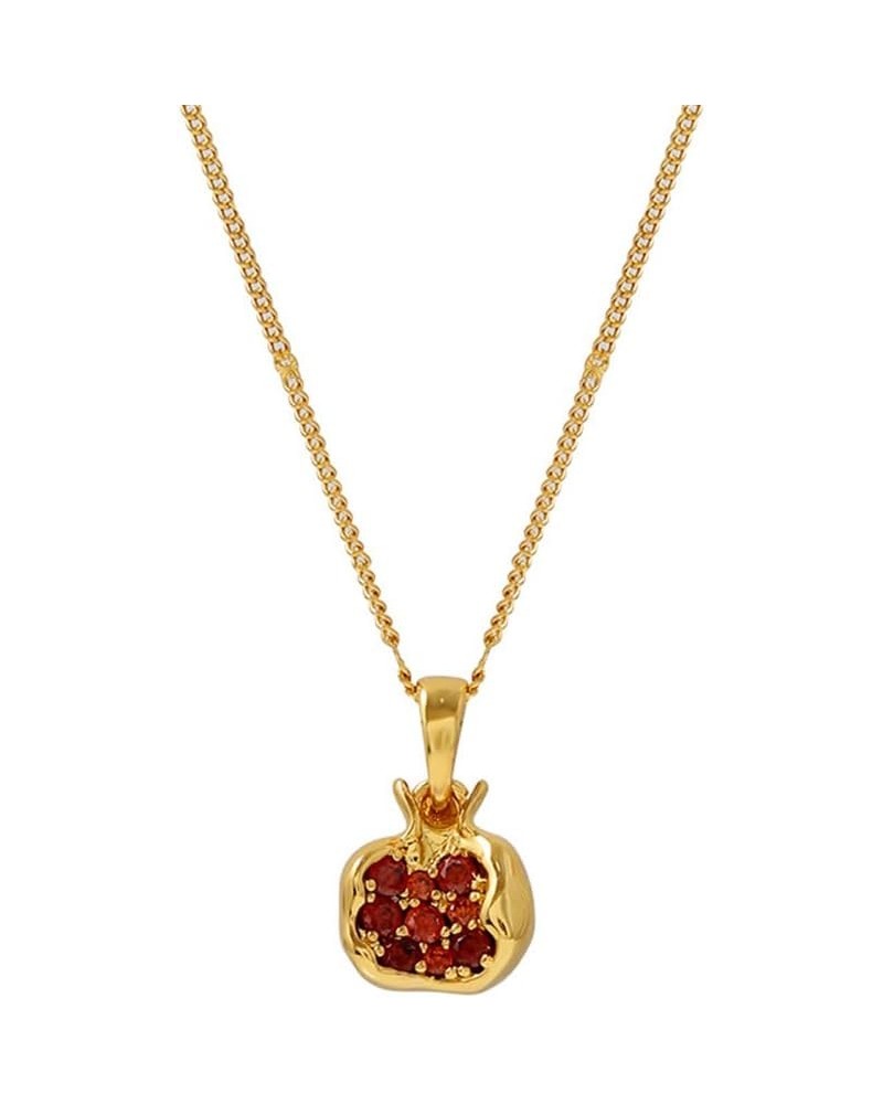 Premium Cubic Zirconia Inlay Red Pomegranate Pendant 18k Gold Plated Stainless Steel Necklaces for Women $10.38 Necklaces