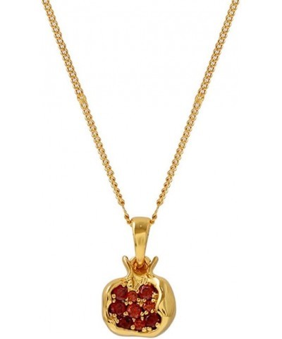 Premium Cubic Zirconia Inlay Red Pomegranate Pendant 18k Gold Plated Stainless Steel Necklaces for Women $10.38 Necklaces