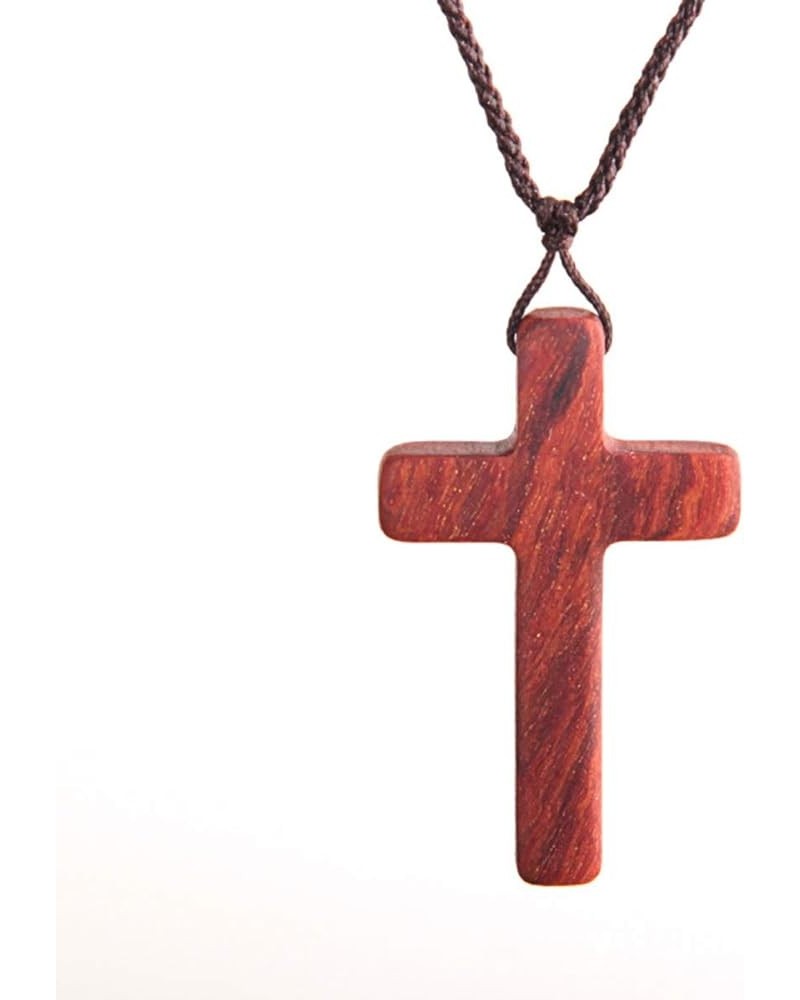 Wood Cross Necklace With Cord String Chain Natural Wooden Pendant Necklace for Men Women Children Catholic Rosary Religious P...